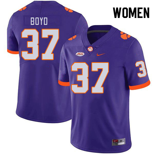 Women #37 Liam Boyd Clemson Tigers College Football Jerseys Stitched-Purple